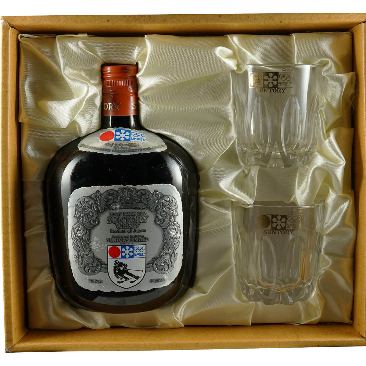 Suntory Old Whisky Sapporo 1972 Olympic Winter Games Set Bottle + 2 Glasses