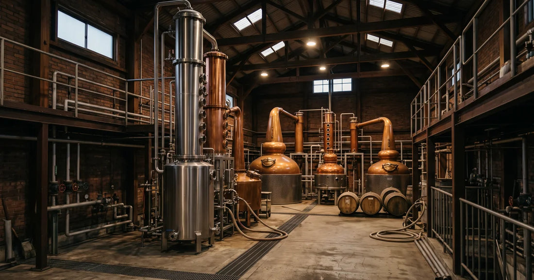 Column Still und Brennblasen zur Herstellung von Grain und Malt Whisky